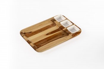 PETISQUEIRA TECA RET. 40X28CM COM 3 POTES