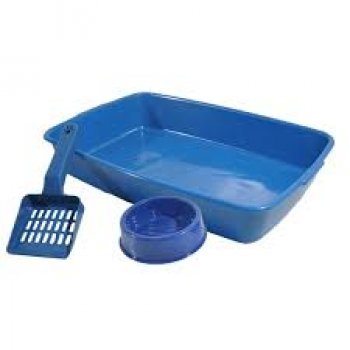 KIT BANDEJA BRANCA C/ COMEDOURO AZUL