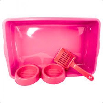 KIT BANDEJA BRANCA C/ COMEDOURO ROSA