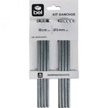 KIT 8 GANCHOS ESPEQUES 6 MM X 18 CM MULTIÚSO - BEL (P55)