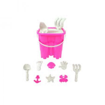 KIT PRAIA 10 PEÇAS C/ BALDE CASTELO QUADRADO 19 CM - G (NACIONAL)