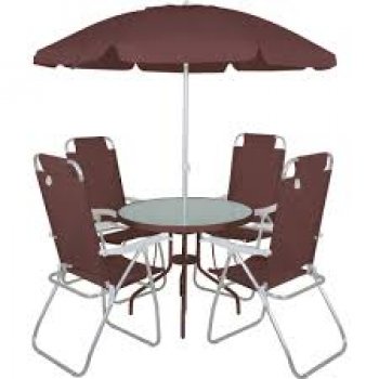 CONJUNTO NORONHA ALUM. 4 CAD.+ MESA + OMBRELLONE  MARROM - BEL