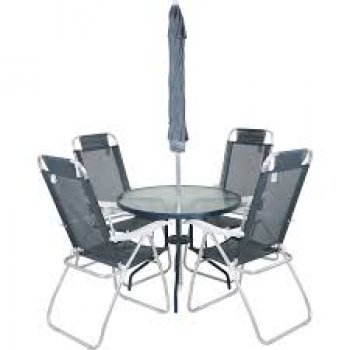 CONJUNTO NORONHA ALUM. 4 CAD.+ MESA + OMBRELLONE CINZA - BEL