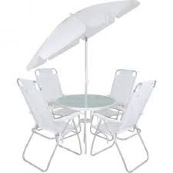 CONJUNTO NORONHA ALUM. 4 CAD.+ MESA + OMBRELLONE BRANCO - BEL