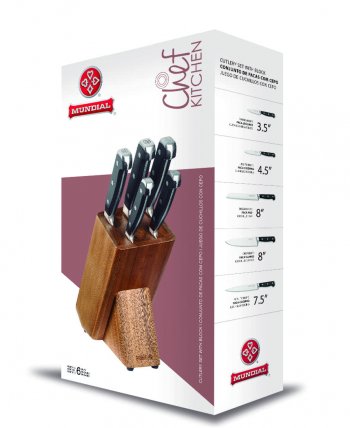 CONJUNTO FACA 05PC+SUPORTE PRETA CHEF KITCHEN MUNDIAL 8800-5