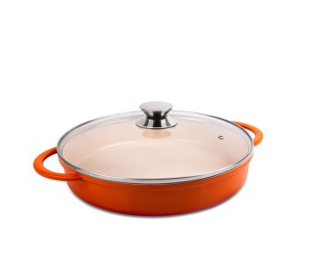 CACAROLA BAIXA REDONDA LARANJA C/TAMPA VIDRO C/ANTIADERENTE DIAM.30CMX6CM VOL.3,5L HERCULES PA9000-30L