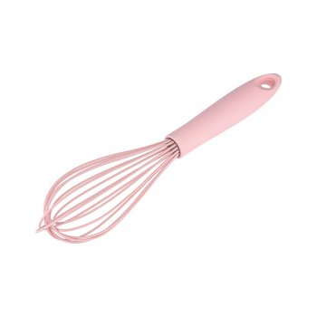 Batedor Manual Fio Silicone c/ Cabo em PP Rosa 31cm