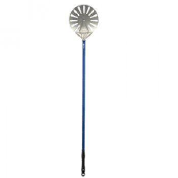 Pá  Perfurada para Girar Pizza Inox 23cm c/ Cabo em Alumínio Azul 142cm