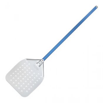 Pá Perfurada p/ Enfornar Pizza Alumínio Anodizado 30,5 x 35,5cm c/ Cabo em Alumínio Azul 120cm