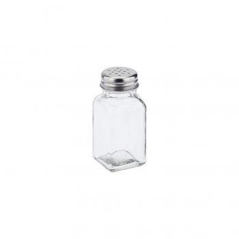 Saleiro/Pimenteiro Quadrado Corpo de Vidro c/ Tampa em Aço Inox  9 x 4cm