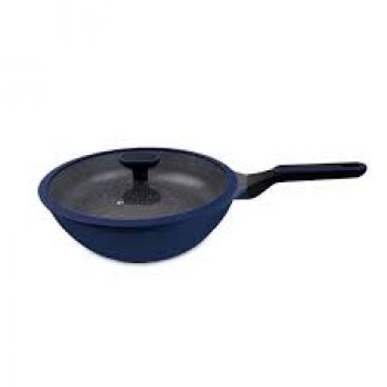 FRIGIDEIRA WOK C/TAMPA DE VIDRO E SILICONE AZUL C/ANTIADERENTE DIAM.280X93MM VOL.3,9L HERCULES PA4000-W28AZ
