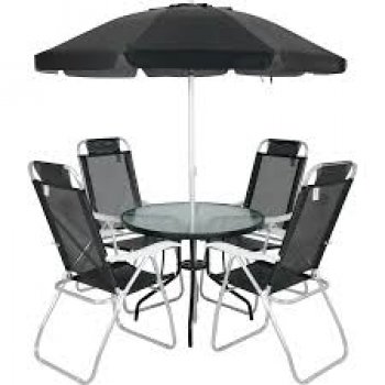 CONJUNTO NORONHA ALUM. 4 CAD.+ MESA+ OMBRELLONE PRETO - BEL
