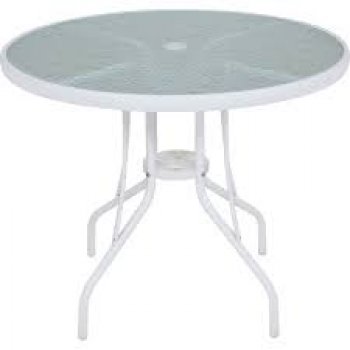 MESA REDONDA ALUMINIO TAMPO DE VIDRO NORONHA - BRANCO (P55)