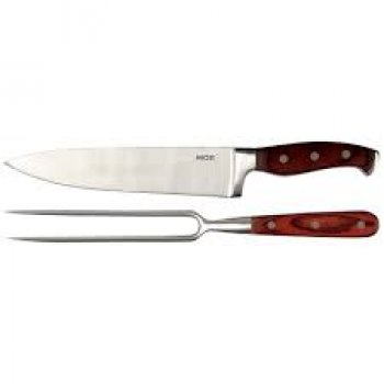 CONJUNTO DE  FACA 8" E GARFO EM AÇO INOXIDÁVEL E CABO EM MADEIRA - BEL (P55)