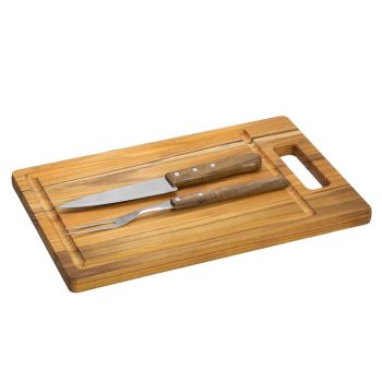 TABUA TECA 39X25X3,8(1,8)CM - COM GARFO E FACA