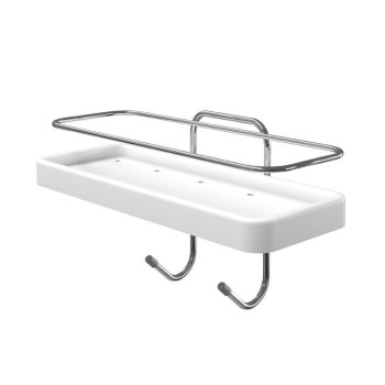 PORTA SHAMPOO RETANGULAR COM BASE PLASTICA BRANCA - CROMADO