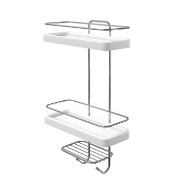 PORTA SHAMPOO RET DUPLO C/ BASE PLASTICA BRANCA E SABONETEIRA - CROMADO