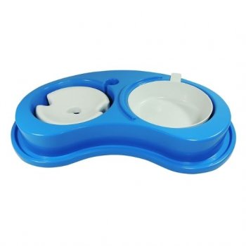 COMEDOURO PLAST. ANTI-FORM LUXO DUPLO P. LONGOS 1.550 ml - G (AZUL)