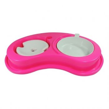 COMEDOURO PLAST. ANTI-FORM LUXO DUPLO P. LONGOS 1.550 ml - G (ROSA)