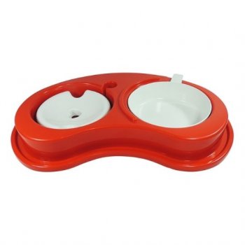 COMEDOURO PLAST. ANTI-FORM LUXO DUPLO P. LONGOS 1.550 ml - G (VERMELHO)