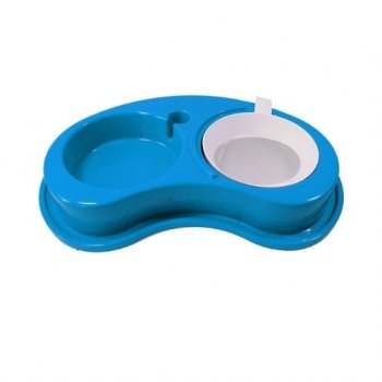 COMEDOURO PLAST. ANTI-FORMIGA LUXO DUPLO 1.000 ml - M (AZUL)