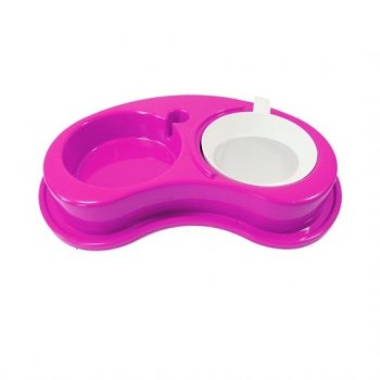COMEDOURO PLAST. ANTI-FORMIGA LUXO DUPLO 600 ml - P (ROSA)
