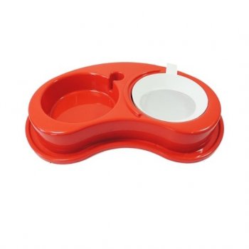 COMEDOURO PLAST. ANTI-FORMIGA LUXO DUPLO 600 ml - P (VERMELHO)