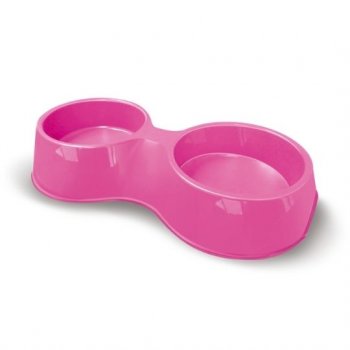 COMEDOURO PLAST. POP DUPLO FURACAOPET N1 - 500 ml (ROSA)