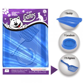 KIT GATOS JOY C/ 3 PECAS FURACAOPET - AZUL