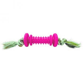 BRINQUEDO CAES HALTERES MACICO DE BORRACHA C/ CORDA - ROSA