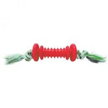 BRINQUEDO CAES HALTERES MACICO DE BORRACHA C/ CRAVO C/ CORDA - VERMELHO