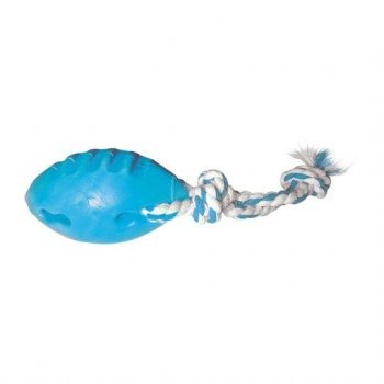 BRINQUEDO CAES BOLA MACICA COL. FUT. AMERICANO BORRACHA C/ CORDA - AZUL