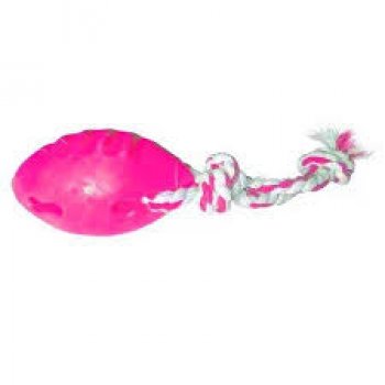 BRINQUEDO CAES BOLA MACICA COL. FUT. AMERICANO BORRACHA C/ CORDA - ROSA