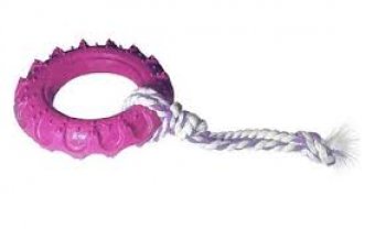 BRINQUEDO CAES PNEU OFF ROAD DOG BORRACHA C/ CORDA N3 - G - ROSA
